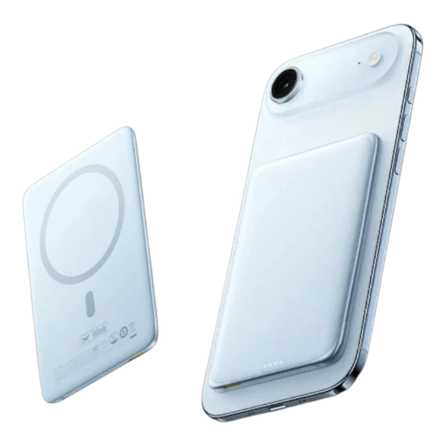 zero2cart slim 5000mAh magnetic wireless power bank attached to a smartphone in a sleek white aluminum finish