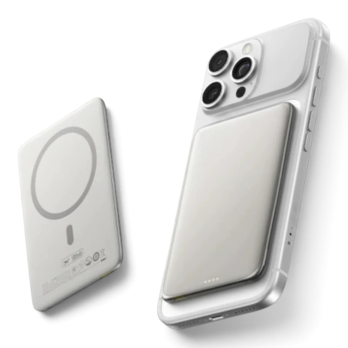 zero2cart ultra-slim 5000mAh magnetic wireless power bank in white attached to a smartphone