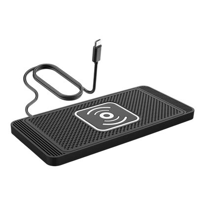 zero2cart 15W slim wireless charging pad with textured black surface and Type-C cable for car or desk use.