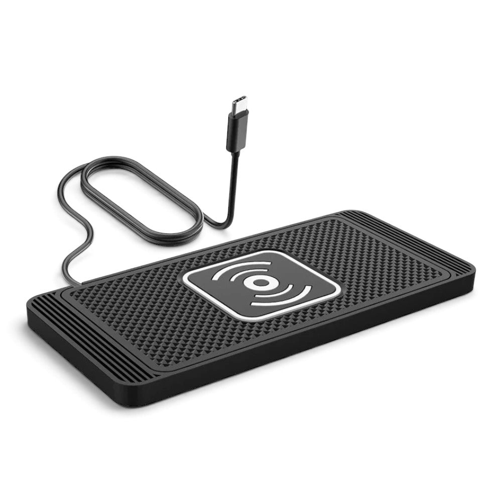 zero2cart 15W slim wireless charging pad with textured black surface and Type-C cable for car or desk use.