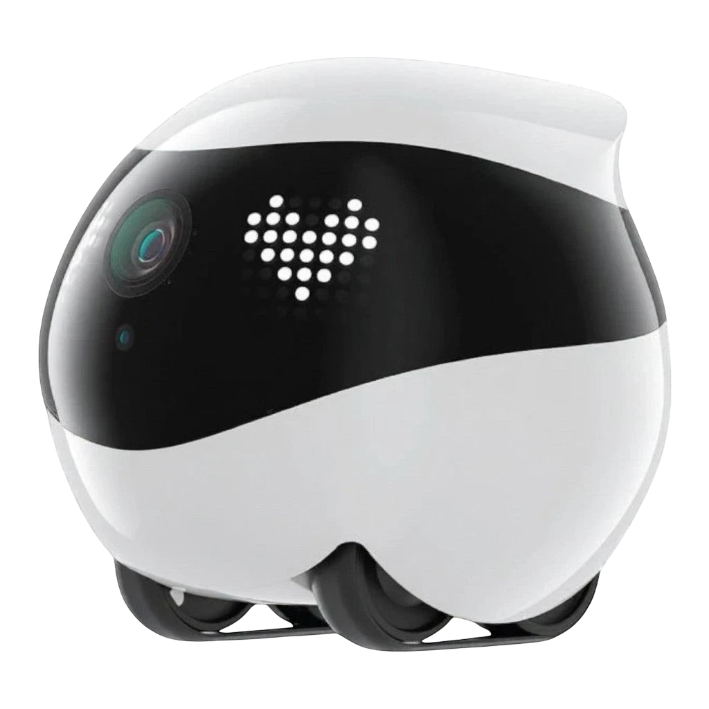 zero2cart smart pet companion camera robot in white and black with a heart-shaped LED display and rolling wheels