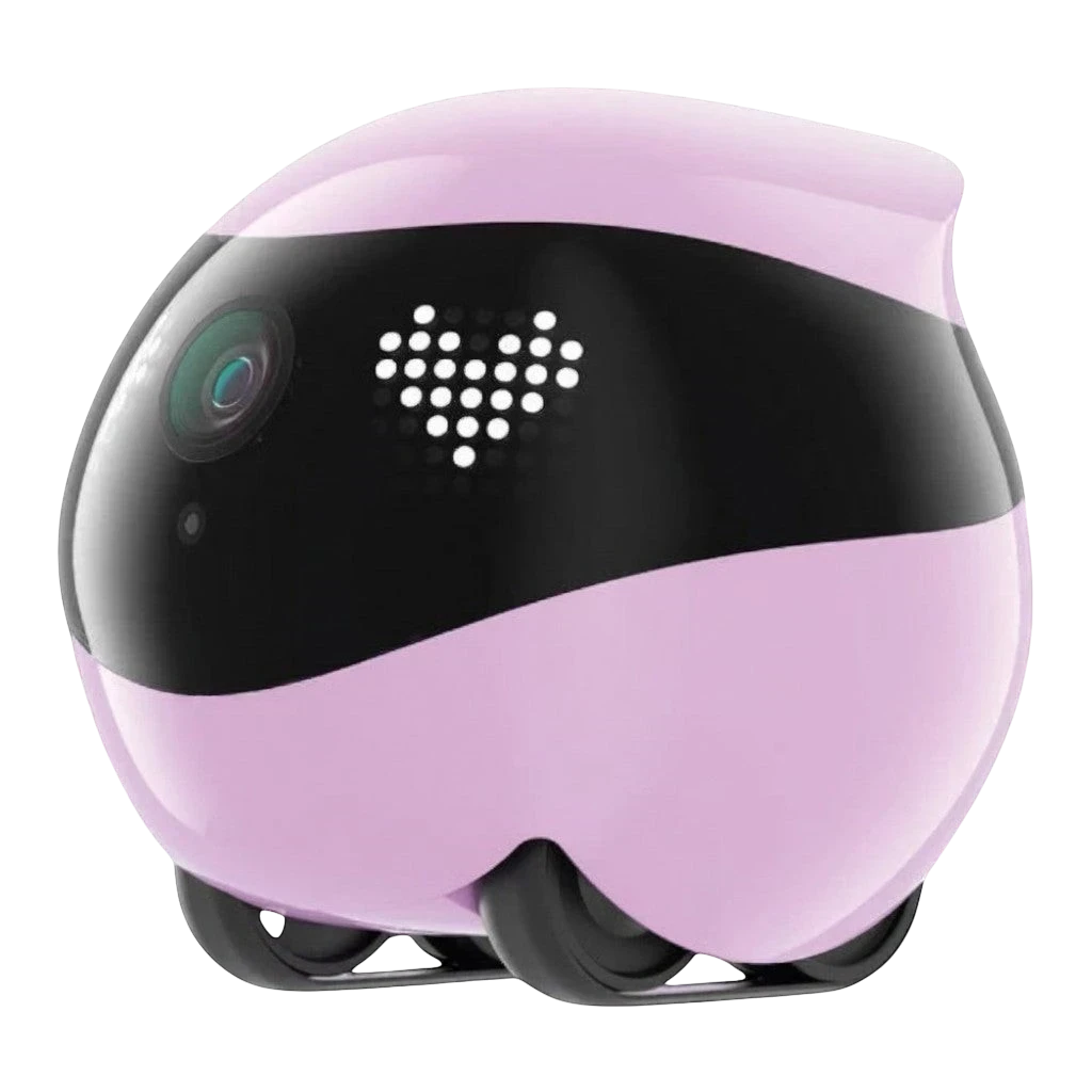 zero2cart smart pet companion camera robot in light pink with a heart-shaped LED display and rolling wheels