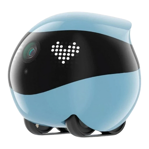 zero2cart smart pet companion camera robot in light blue with a heart-shaped LED display and rolling wheels