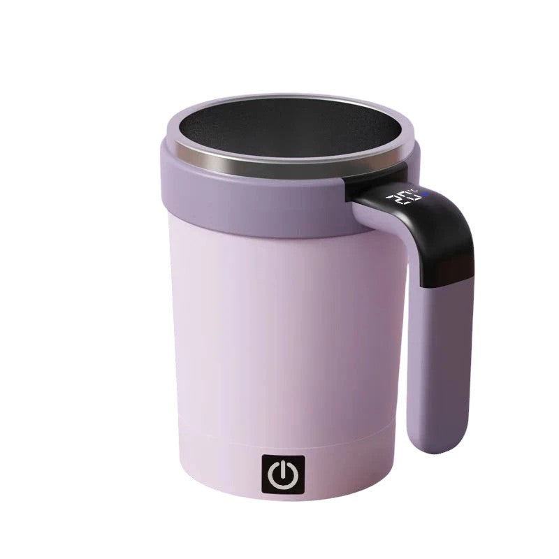 zero2cart purple smart self-stirring coffee mug with digital temperature display and stainless steel interior