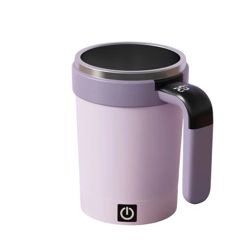 zero2cart purple smart self-stirring coffee mug with digital temperature display and stainless steel interior