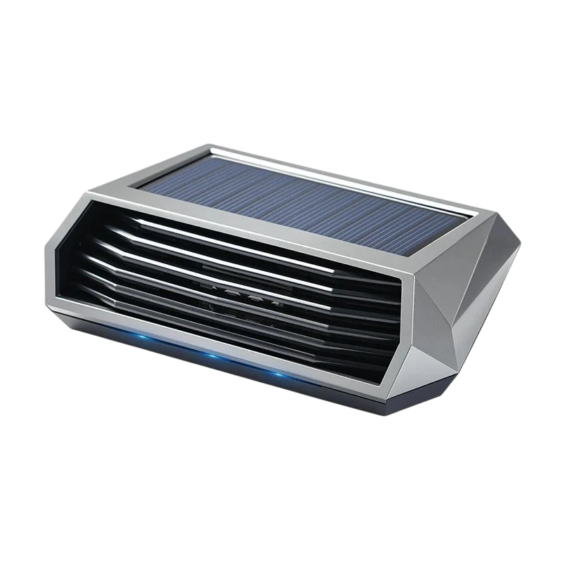 zero2cart solar-powered portable ozone air purifier in a sleek silver metallic finish for small spaces