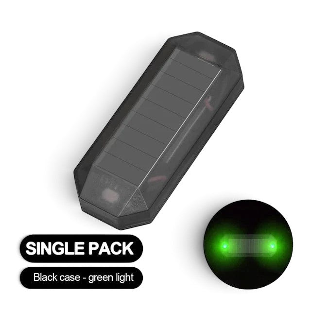 zero2cart solar car warning light with black shell and flashing green LED for vehicle dashboard or exterior use