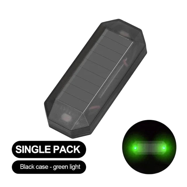 zero2cart solar car warning light with black shell and flashing green LED for vehicle dashboard or exterior use