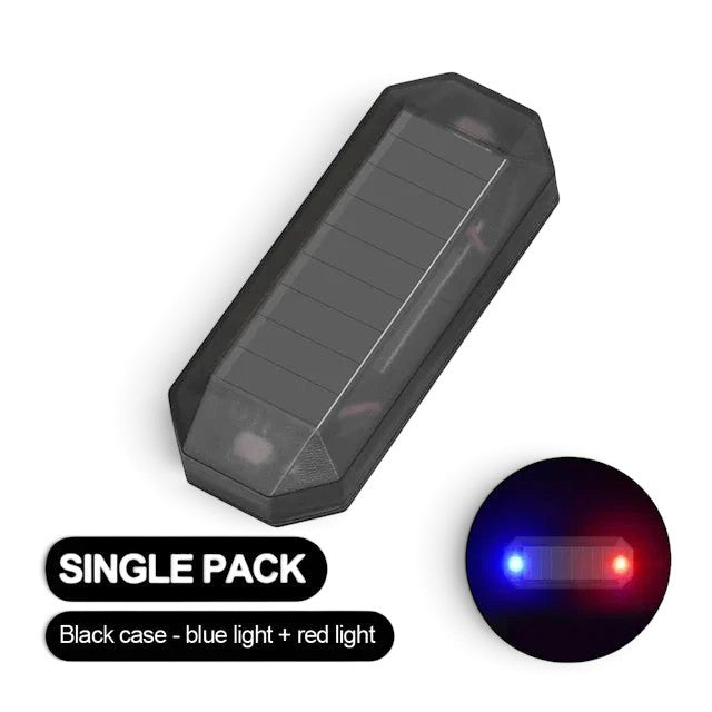 zero2cart solar car warning light with black shell and flashing blue and red LED indicators for vehicle safety