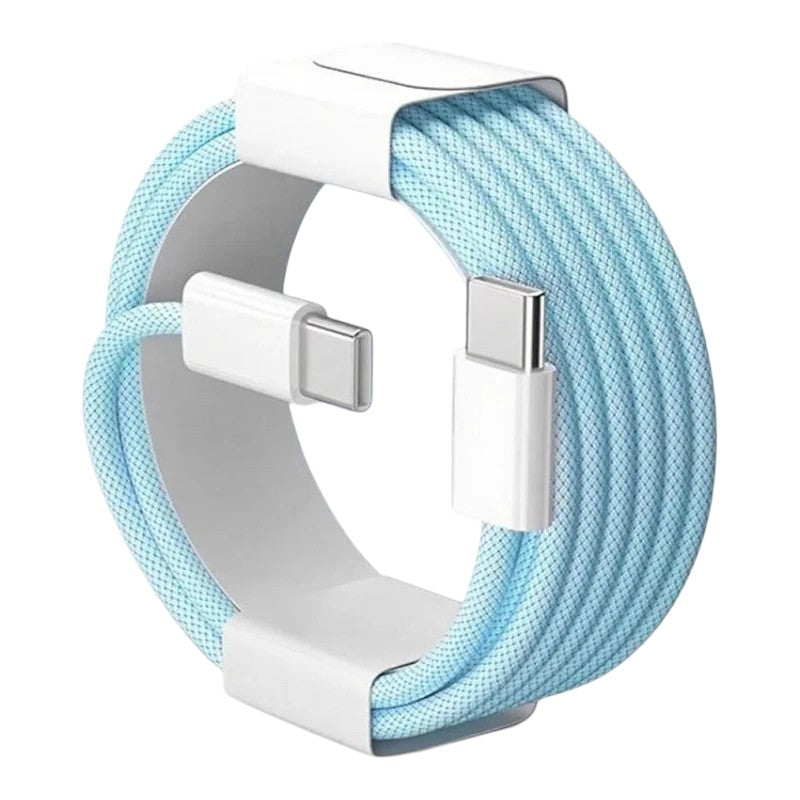 zero2cart light blue nylon braided 60W USB-C to USB-C fast charging and data cable coiled in retail packaging