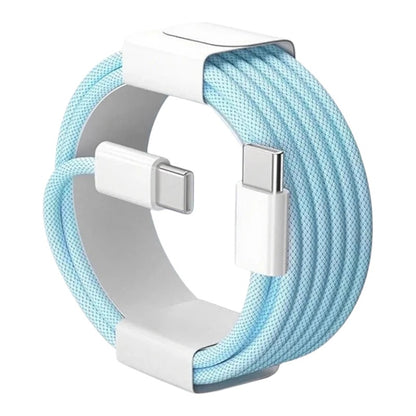 zero2cart light blue nylon braided 60W USB-C to USB-C fast charging and data cable coiled in retail packaging