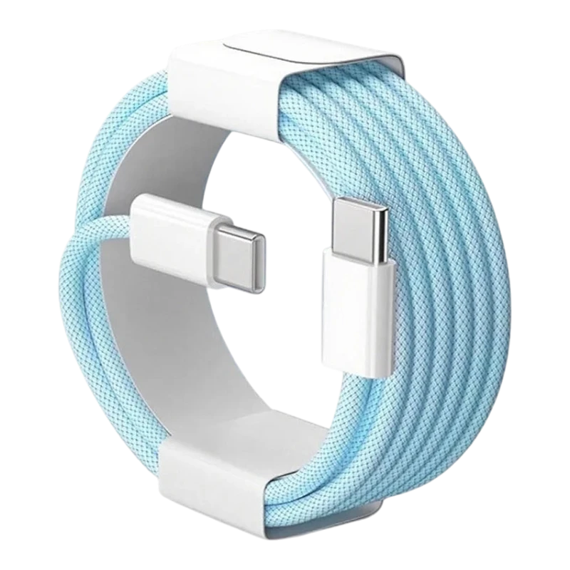 zero2cart light blue nylon braided 60W USB-C to USB-C fast charging and data cable coiled in retail packaging