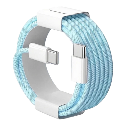 zero2cart light blue nylon braided 60W USB-C to USB-C fast charging and data cable coiled in retail packaging