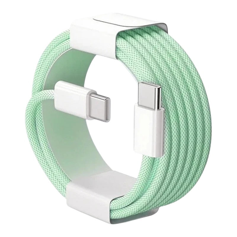 zero2cart mint green nylon USB-C to USB-C 60W fast charging cable coiled in retail packaging