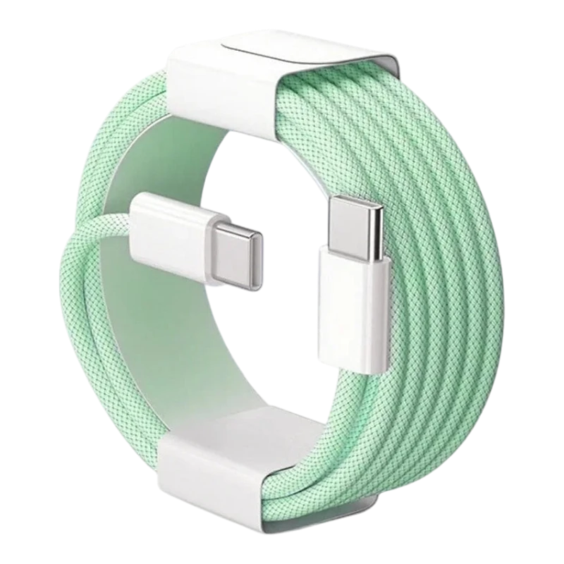 zero2cart mint green nylon USB-C to USB-C 60W fast charging cable coiled in retail packaging