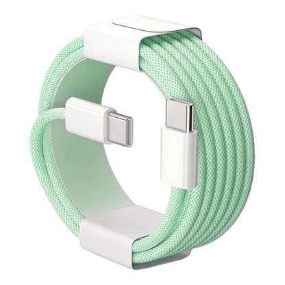zero2cart mint green nylon USB-C to USB-C 60W fast charging cable coiled in retail packaging