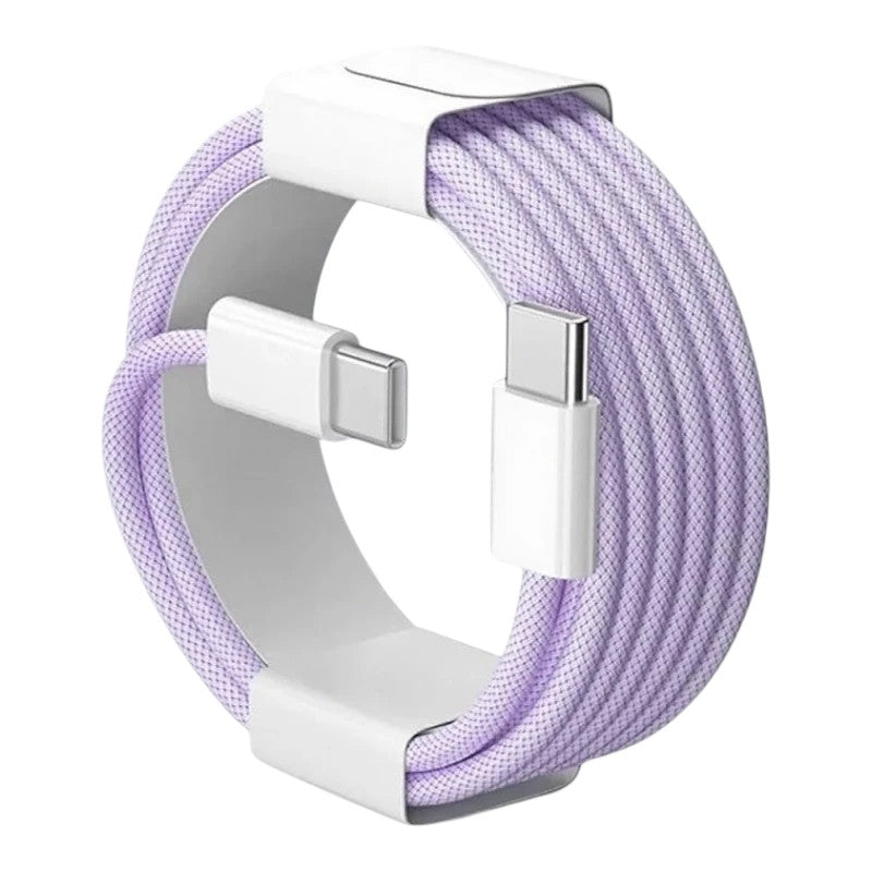 zero2cart 60W USB-C to USB-C fast charging cable in light purple braided nylon for phones and laptops