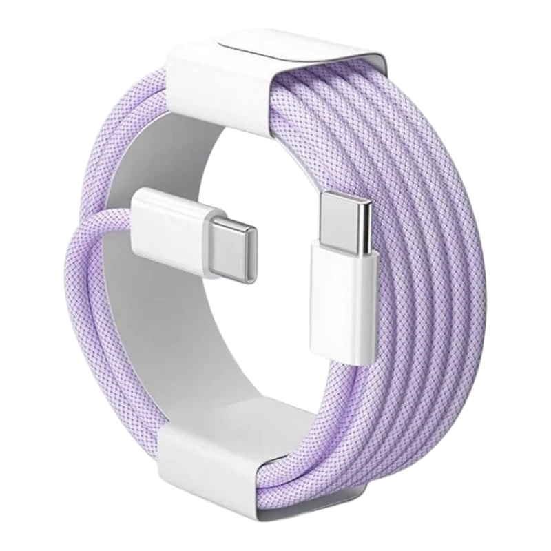 zero2cart 60W USB-C to USB-C fast charging cable in light purple braided nylon for phones and laptops