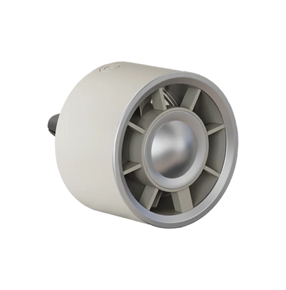 zero2cart compact USB car air vent fan in white with a circular design and silver center detail