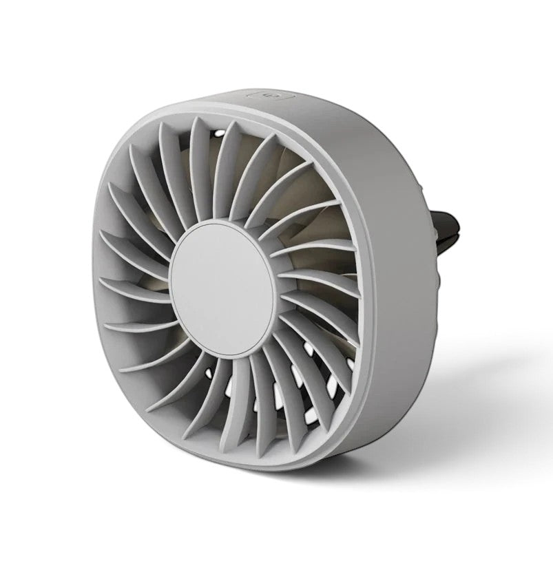 zero2cart compact grey USB car air vent fan with adjustable airflow and LED lighting for vehicle cooling
