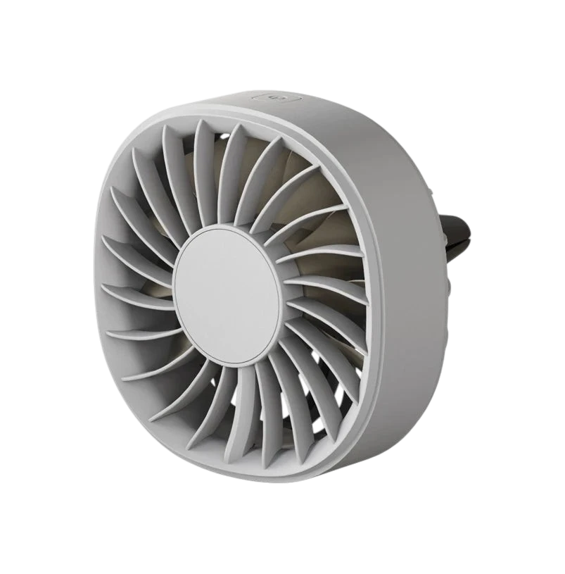 zero2cart compact grey USB car air vent fan with adjustable airflow and LED lighting for vehicle cooling