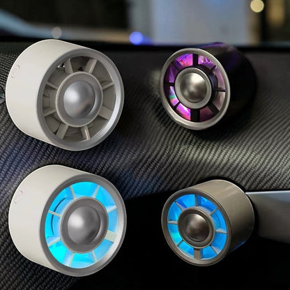 zero2cart USB car air vent fans in white and black with colorful LED lighting and three adjustable airflow modes