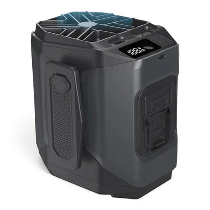 zero2cart 20000mAh rechargeable waist clip fan with LED display, flashlight, and 5 speed settings in black.