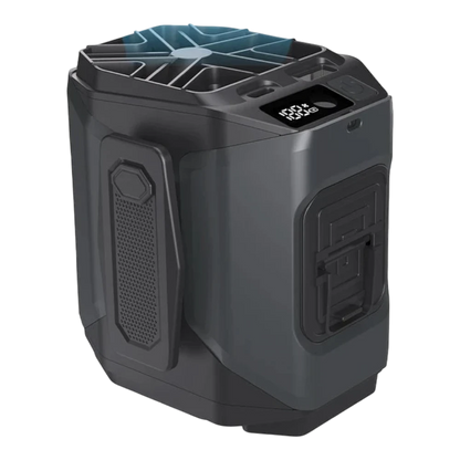 zero2cart 20000mAh rechargeable waist clip fan with LED display, flashlight, and 5 speed settings in black.