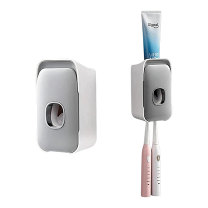 zero2cart wall-mounted plastic toothpaste dispenser and toothbrush holder in white and grey for bathroom organization