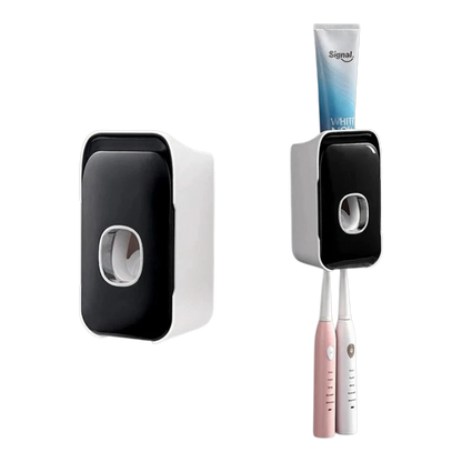 zero2cart wall-mounted plastic toothpaste dispenser and toothbrush holder in black and white for bathroom organization