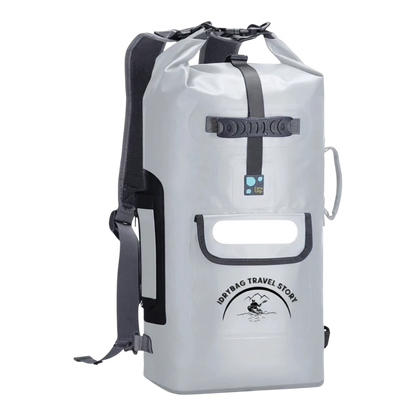 zero2cart 20L grey waterproof PVC dry bag backpack with roll-top closure and front pocket for outdoor water sports