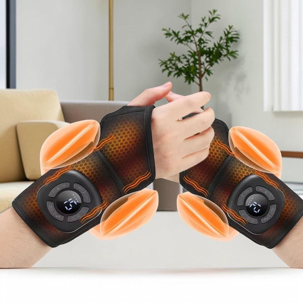 zero2cart wearable wrist massager with heating, vibration, and air pressure features for pain relief and relaxation.
