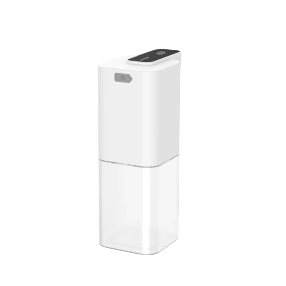 zero2cart white automatic touchless soap dispenser with a clear plastic reservoir and USB rechargeable design.