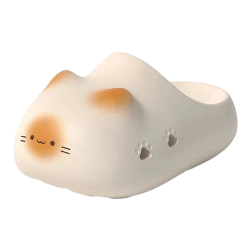 zero2cart white EVA cat paw novelty summer slide slipper with cute animal face and flat sole