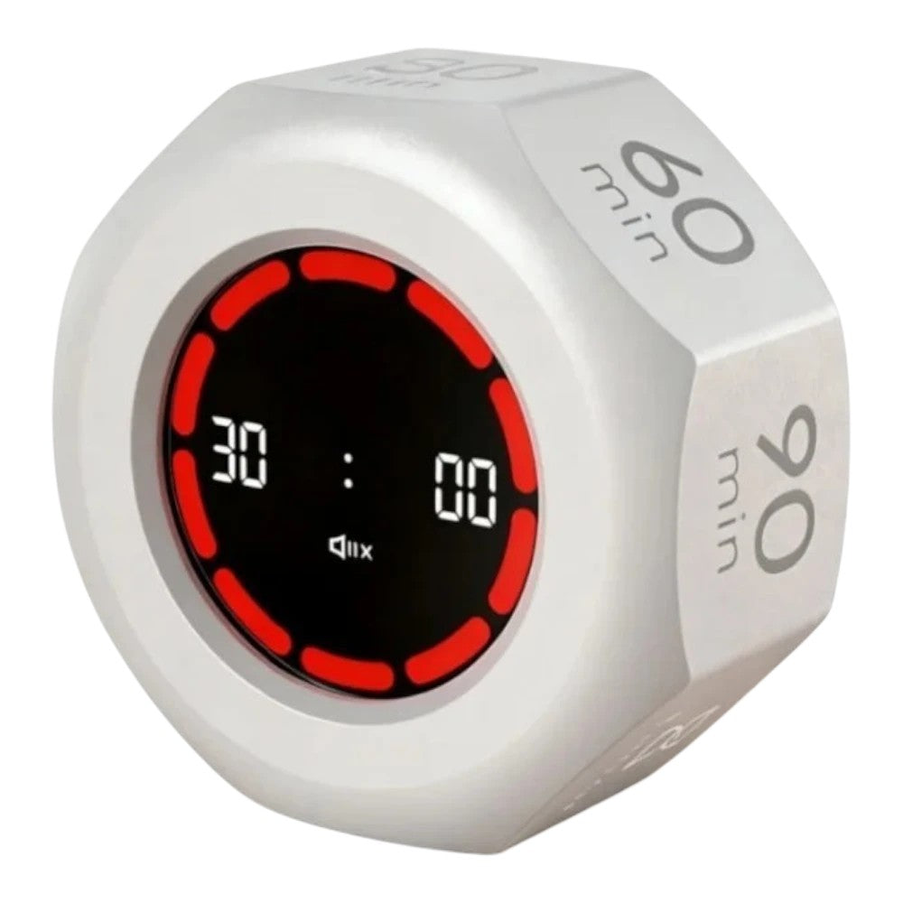 zero2cart white digital flip timer with LCD display, 7 quick-access time settings, and 3-level volume control.