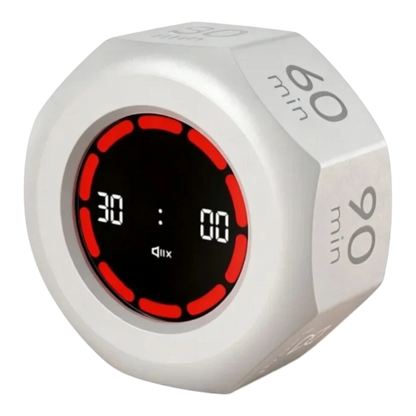 zero2cart white digital flip timer with LCD display, 7 quick-access time settings, and 3-level volume control.