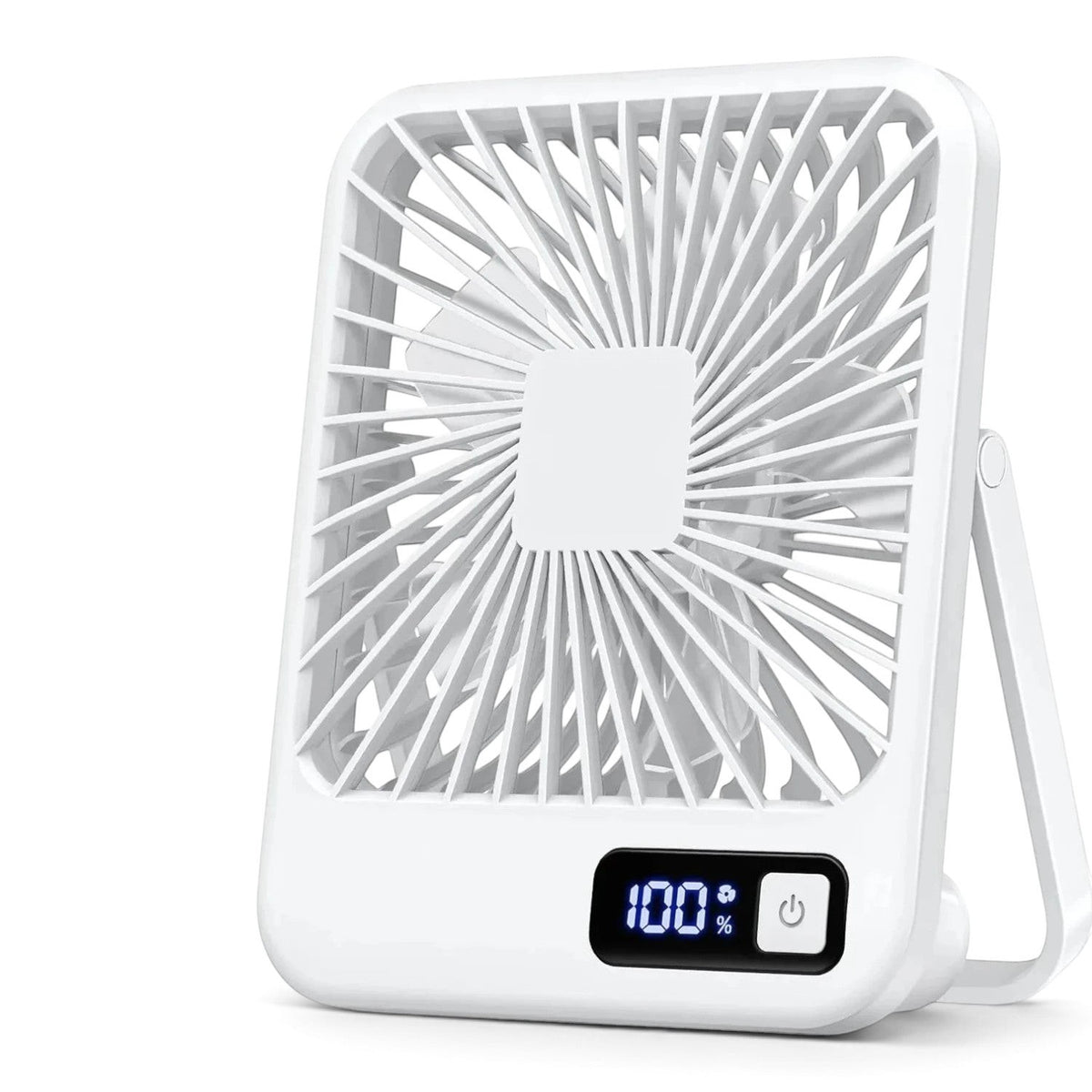 zero2cart white rechargeable folding desk fan with digital battery display and 5 speed settings