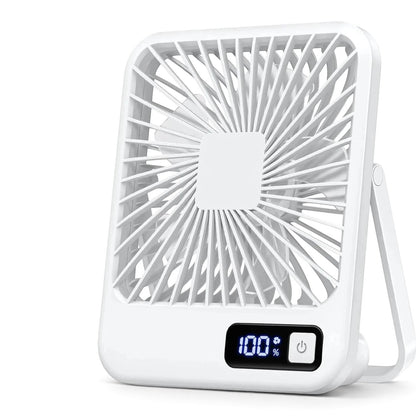 zero2cart white rechargeable folding desk fan with digital battery display and 5 speed settings