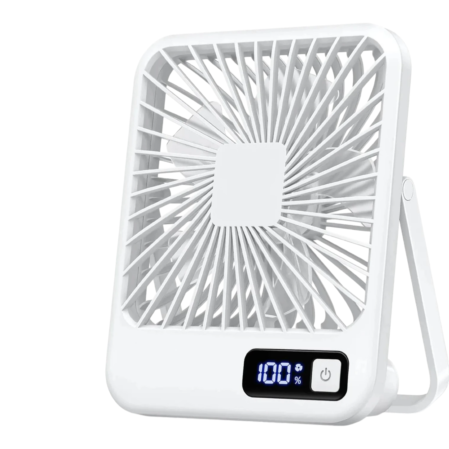 zero2cart white rechargeable folding desk fan with digital battery display and 5 speed settings