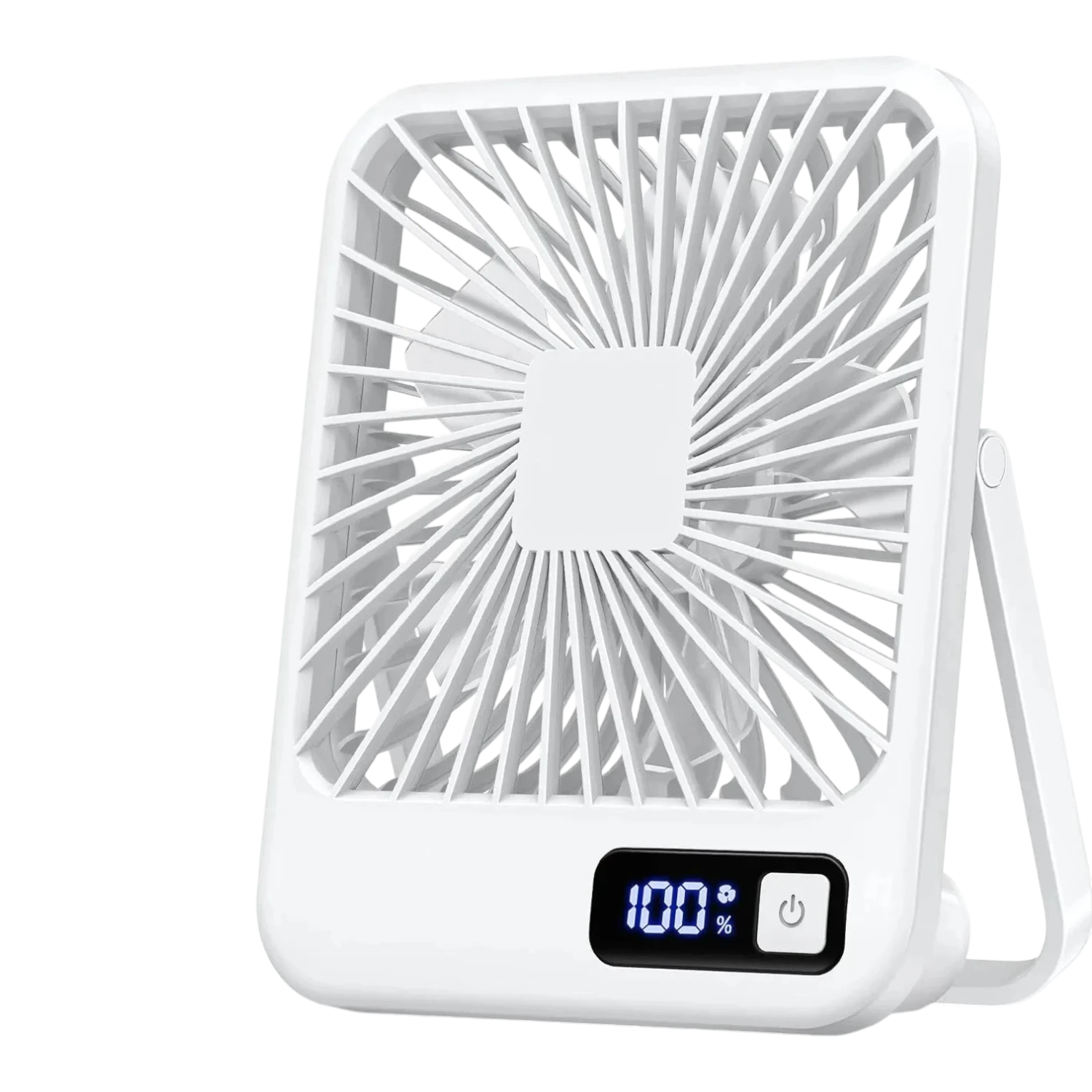 zero2cart white rechargeable folding desk fan with digital battery display and 5 speed settings