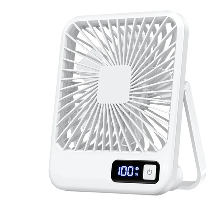 zero2cart white rechargeable folding desk fan with digital battery display and 5 speed settings