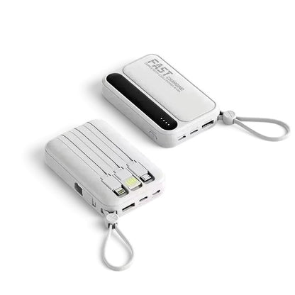 zero2cart white portable power bank with built-in cables and digital display for fast charging multiple devices