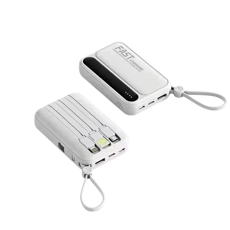 zero2cart white portable power bank with built-in cables and digital display for fast charging multiple devices