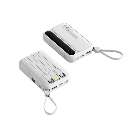 zero2cart white portable power bank with built-in cables and digital display for fast charging multiple devices