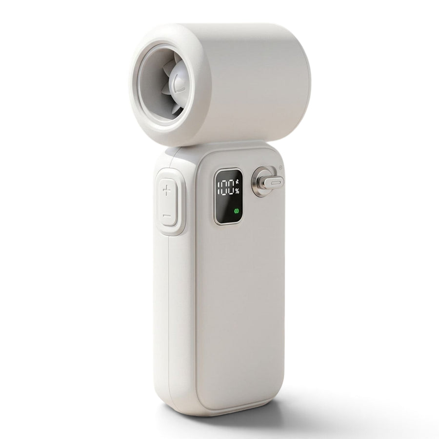 zero2cart white portable handheld turbo fan with digital display and 4-speed settings for efficient cooling