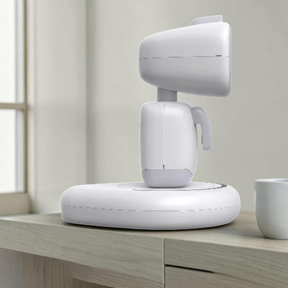 zero2cart white smart interactive robot toy with a rotating camera and touch-sensing features on a base