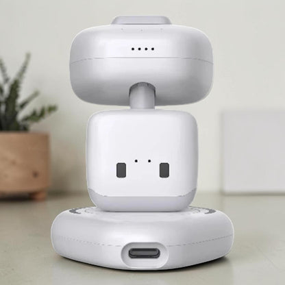 zero2cart white smart interactive robot toy with a rotating camera head and touch-sensing features on a base