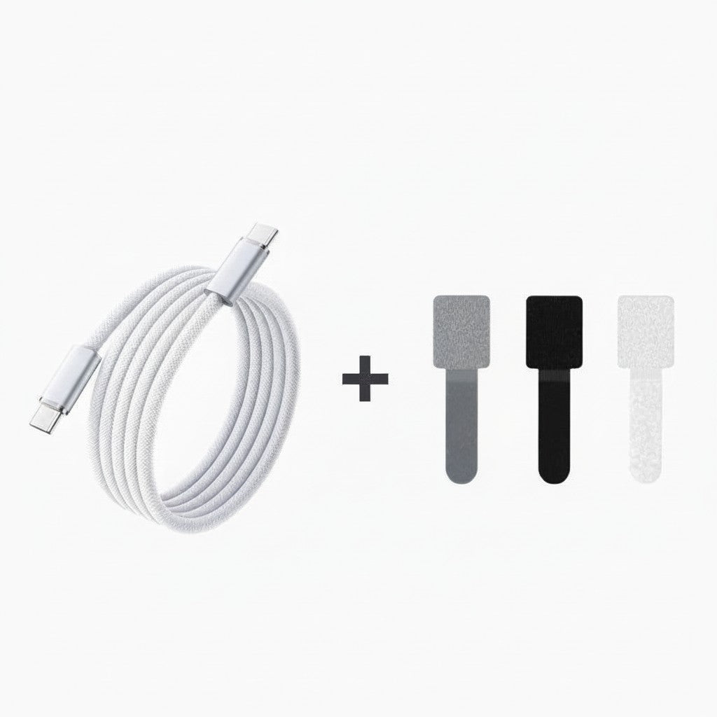 zero2cart white braided 140W USB-C to USB-C fast charging cable with three cable management ties