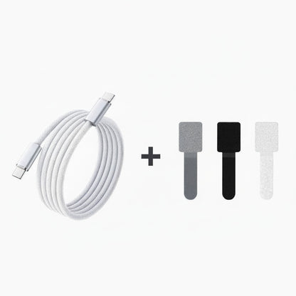 zero2cart white braided 140W USB-C to USB-C fast charging cable with three cable management ties