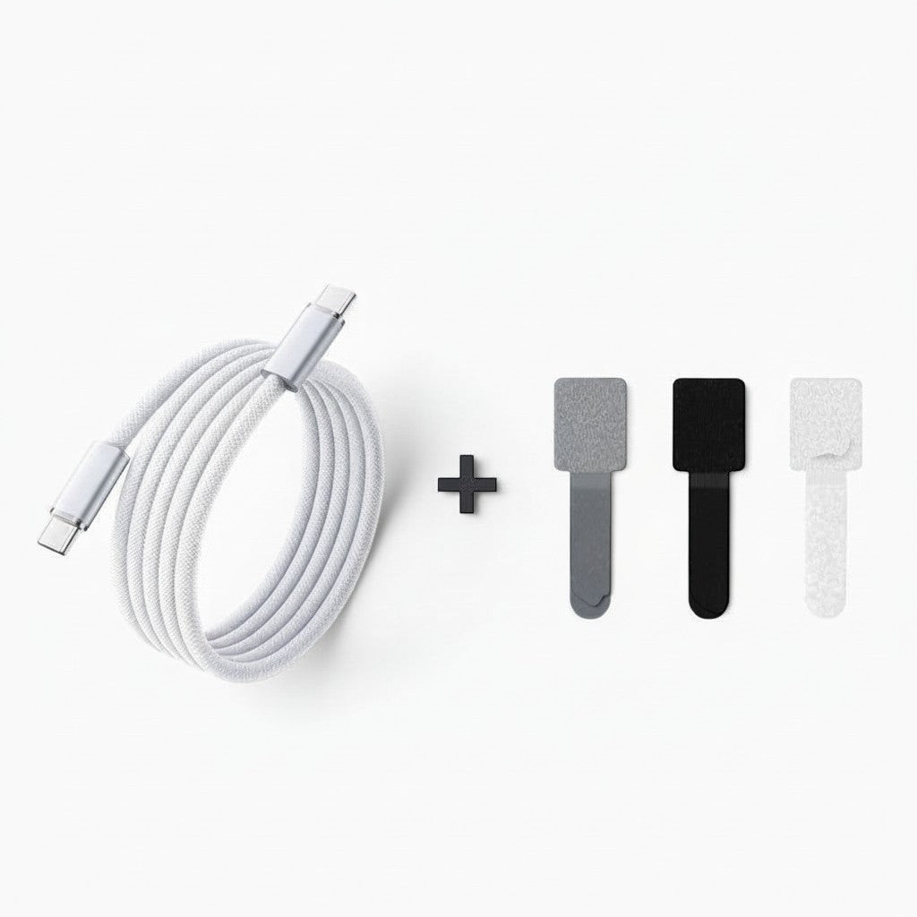 zero2cart white braided 140W USB-C to USB-C fast charging cable with three cable management ties